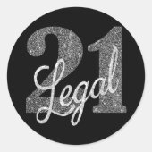 21 en juridische | Zilveren Faux Glitter 21e verja Ronde Sticker (Voorkant)