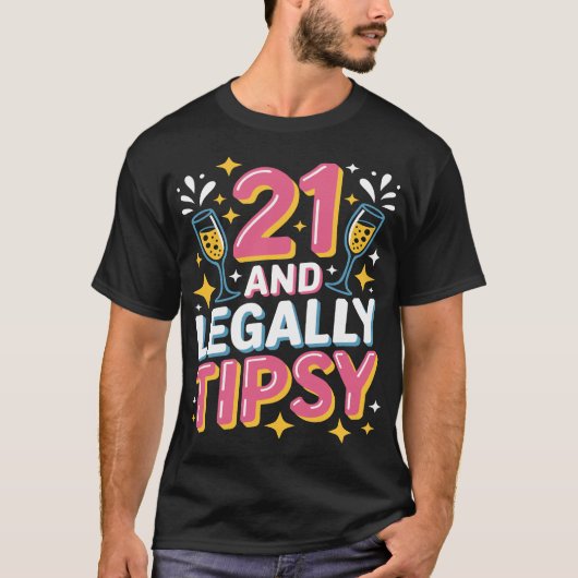 21 en legaal aangeschoten - Grappige 21e verjaarda T-shirt (Voorkant)