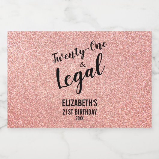 21 en Legaal Blush Roos Glitter Custom Mini Likeurfles Etiket (Enkel label)