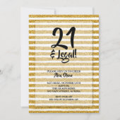 21 en Legaal Goud Glitter Strepen Verjaardag Kaart (Voorkant)