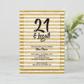 21 en Legaal Goud Glitter Strepen Verjaardag Kaart (Staand voorkant)