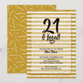 21 en Legaal Goud Glitter Strepen Verjaardag Kaart (Voorkant / Achterkant)