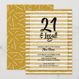 21 en Legaal Goud Glitter Strepen Verjaardag Kaart
