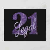 21 en Legaal | Paarse Nep Glitter 21e Verjaardag Briefkaart (Voorkant)