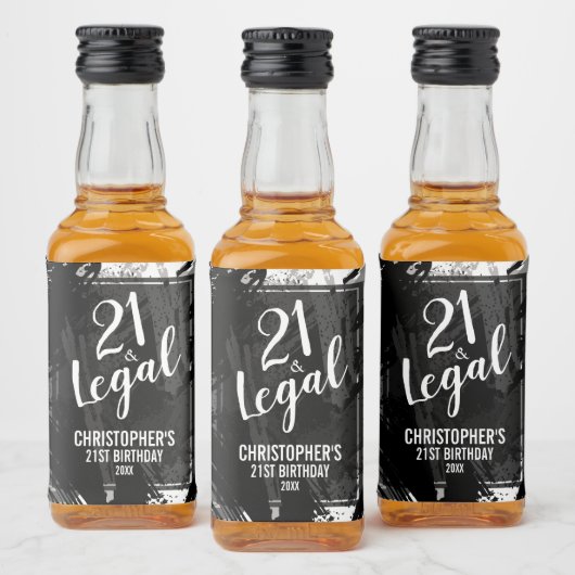 21 en Legal Black Grey Camo Custom Mini Likeurfles Etiket (Flessen)