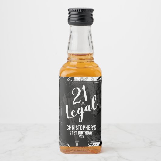 21 en Legal Black Grey Camo Custom Mini Likeurfles Etiket (Voorkant)