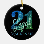 21. en Legal Blue Green Ombre 21st Birthday Party Keramisch Ornament (Voorkant)