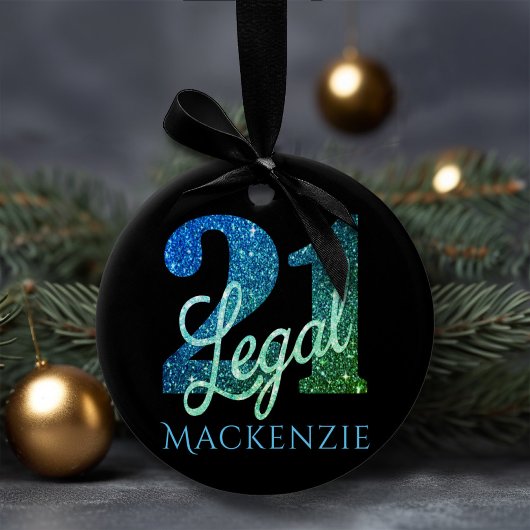 21. en Legal Blue Green Ombre 21st Birthday Party Keramisch Ornament