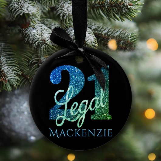 21. en Legal Blue Green Ombre 21st Birthday Party Keramisch Ornament
