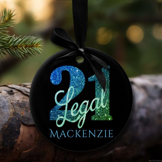 21. en Legal Blue Green Ombre 21st Birthday Party Keramisch Ornament