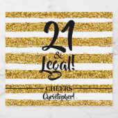 21 en Legal Gold Faux Glitter Stripes - Aangepast Sparkling Wijnetiket (Enkel label)