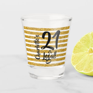 21 en Legal Gold Glitter Personalized Shot Glas