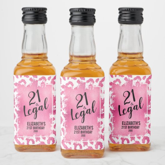 21 en Legal Pink White Leopard Persoonlijke Mini Likeurfles Etiket (Flessen)