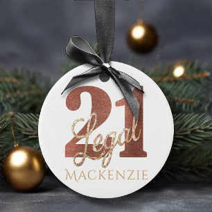 21 en Legal White Rose Gold 21st Birthday Name Keramisch Ornament