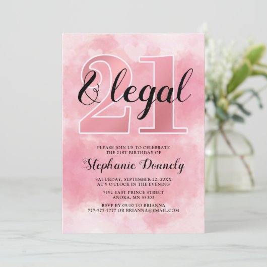 21 en rechtsroze uitnodiging (Staand voorkant)
