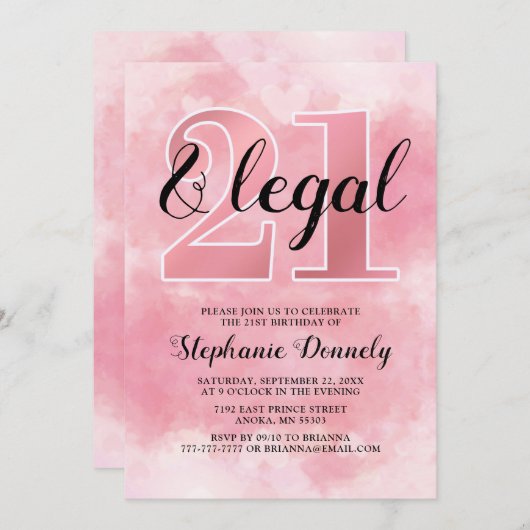 21 en rechtsroze uitnodiging (Voorkant / Achterkant)