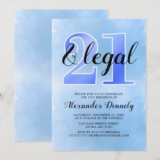 21 en wettelijke blauwe uitnodiging (Voorkant / Achterkant)