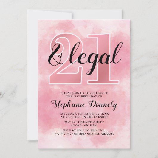 21 en wettig roze uitnodiging (Voorkant)