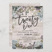 21 Floral String Lights Rustic Wood op geboortedag Kaart (Voorkant / Achterkant)