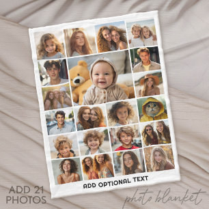 21 Foto Collage - Aangepaste tekst - Zwart en Wit Fleece Deken