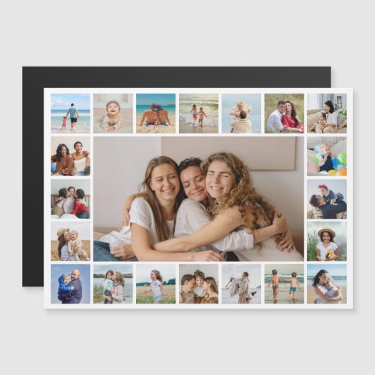 21 Foto Collage Editable Color Magnetic Card (Voorkant / Achterkant)