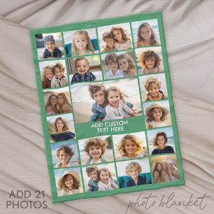 21 Foto Collage - Groen en Tekst Fleece Deken