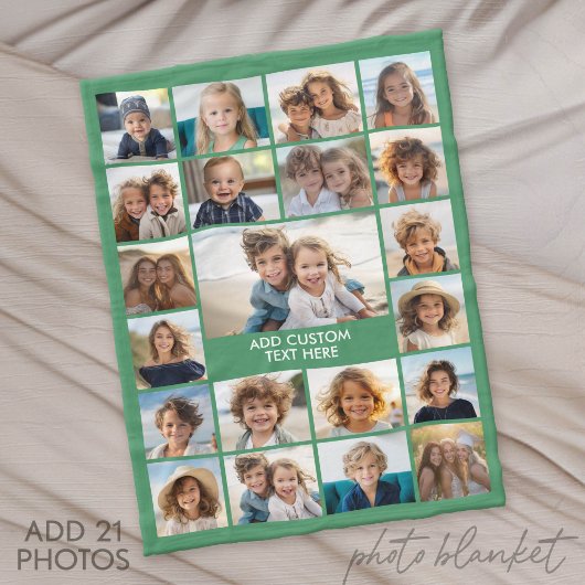 21 Foto Collage - Groen en Tekst Fleece Deken