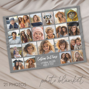 21 Foto Collage Raster - 2 Tekstvakken - grijs wit Fleece Deken