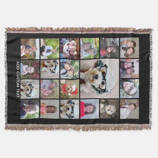 21 Foto collage - Raster met extra tekst - zwart Deken (Voorkant)