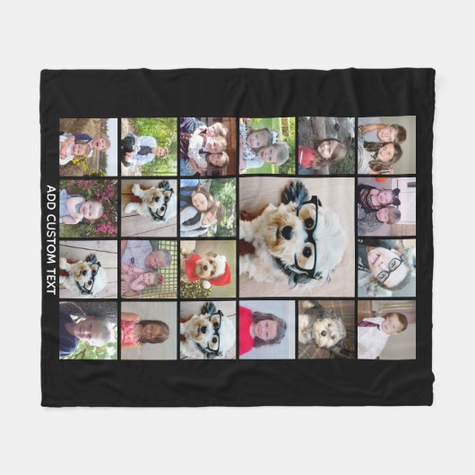 21 Foto collage - Raster met extra tekst - zwart Fleece Deken (Voorkant (Horizontaal))