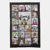 21 Foto collage - Raster met extra tekst - zwart Theedoek (Verticaal)