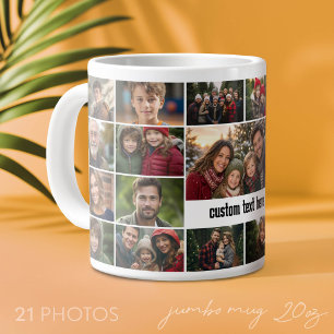 21 foto-collageraster met tekstvak in het midden grote koffiekop