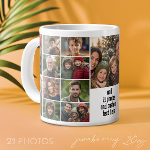 21 foto-collagerooster met tekstvak in het midden grote koffiekop