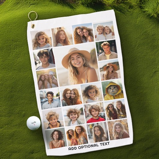 21 Fotocollage - Aangepaste tekst - Zwart en wit Golfhanddoek