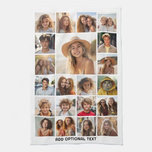 21 Fotocollage - Aangepaste tekst - Zwart en wit Theedoek (Verticaal)