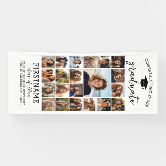 21 Fotocollage Afstuderen Modern Minimaal Wit Spandoek (Horizontaal)