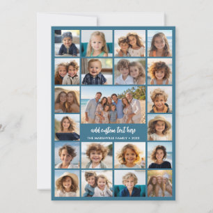 21 Fotocollage - Modern Blauw - Witte Script Tekst Feestdagenkaart