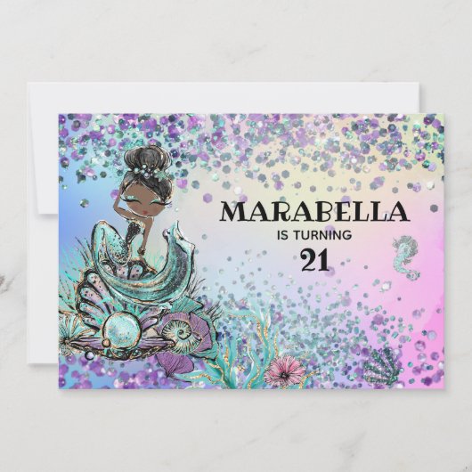 *~* 21 GLAM Rainbow Mermaid Birthday Party Kaart (Voorkant)