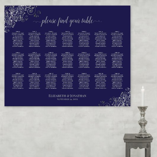 21 Grafiek Silver van de tafel-bruiloft op marineb Poster