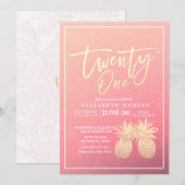 21 Grafische roze anananappel van Birthday Party Kaart (Voorkant / Achterkant)