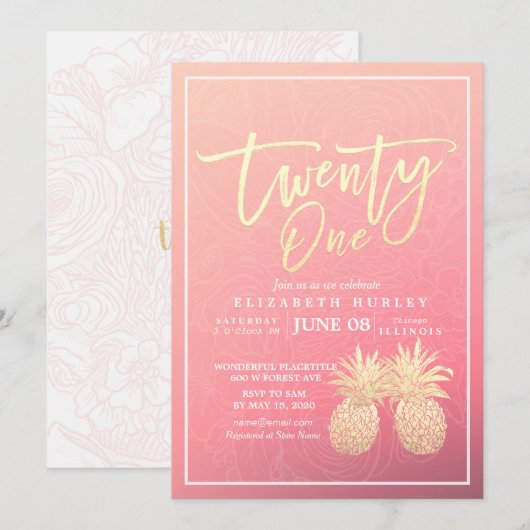 21 Grafische roze anananappel van Birthday Party Kaart (Voorkant / Achterkant)