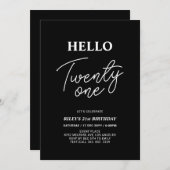 21 Hallo 21ste verjaardag Modern Black Kaart (Voorkant / Achterkant)