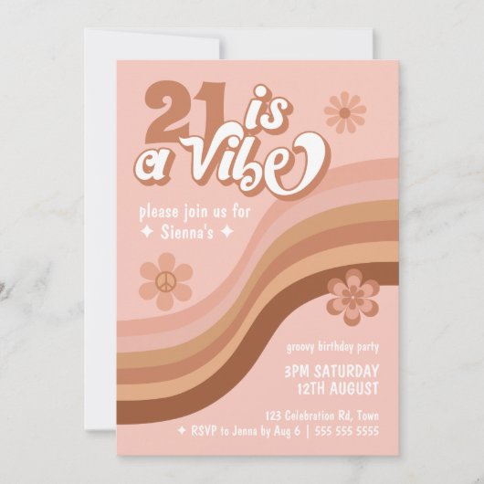 21 is een Vibe Retro Daisy Pink Birthday Kaart (Voorkant)