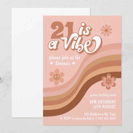 21 is een Vibe Retro Daisy Pink Birthday Kaart (Voorkant / Achterkant)