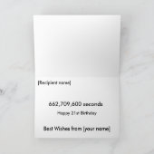 21 jaar oud / 21ste verjaardag (seconden) kaart (Binnen)