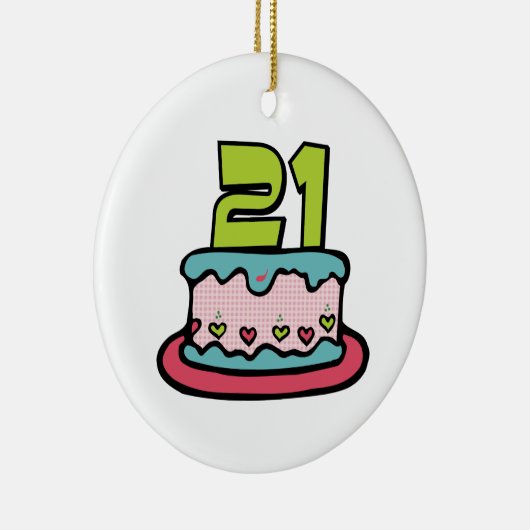 21 jaar oude Birthday Cake Keramisch Ornament (Rechts)