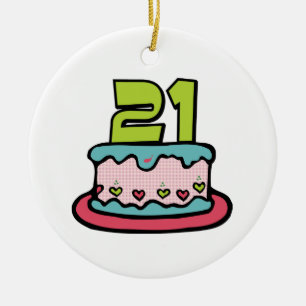21 jaar oude Birthday Cake Keramisch Ornament
