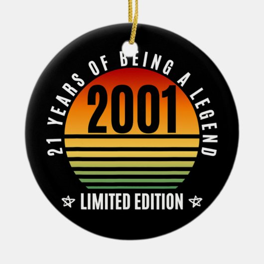 21 jaar oude cadeauretro 2001 Limited Edition 21st Keramisch Ornament (Voorkant)