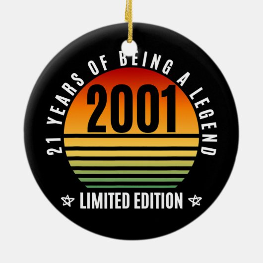 21 jaar oude cadeauretro 2001 Limited Edition 21st Keramisch Ornament (Achterkant)