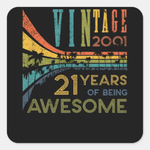 21 jaar oude verjaardag 2001 21e verjaardag vierkante sticker